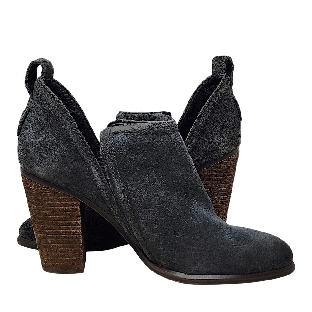 Vince Camuto Ankle Bootie 6.5 M Women Kirsten Gray Suede Block Heel Cutout 3